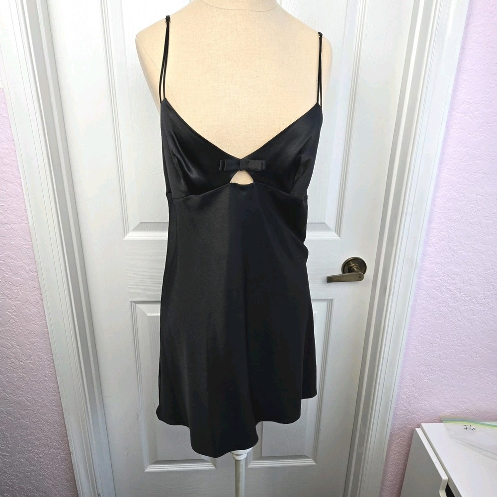 Victoria's Secret Black Satin Nightgown Chemise Size L Lingerie Slip Dress